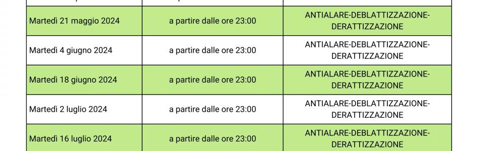 CALENDARIO DI INTERVENTI DI SANIFICAZIONE AMBIENTALE 2024 LOCOROTONDO